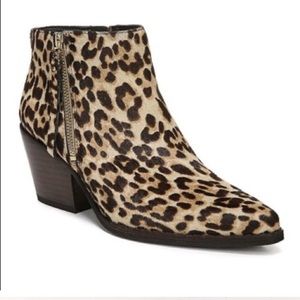 Sam Edelman NWT Leather Cheetah Print Stacked Heel Booties Sz 7.5